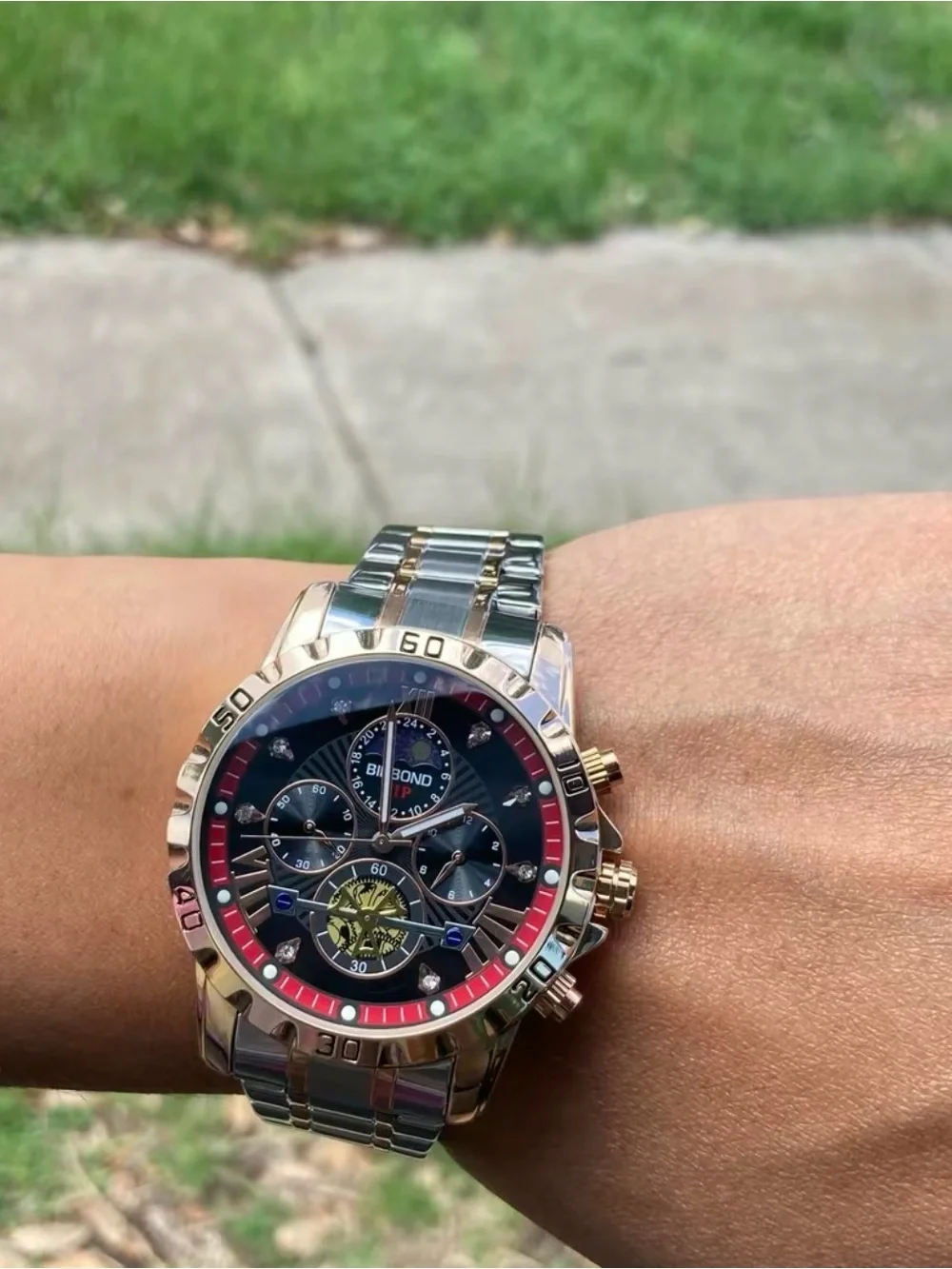 Men's Two-Tone Chronograph Watch - Black and Rose Gold